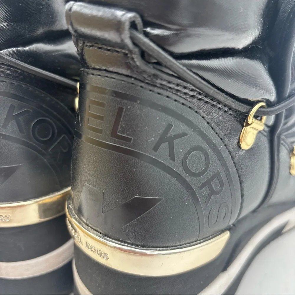 Michael Kors Black Quilted Winter Boots‎ with Gold Accents